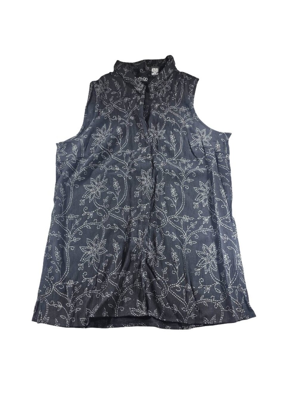 NY & Co Sleeveless Floral Print Tunic Top L Black White Shirt Summer Fairy boho